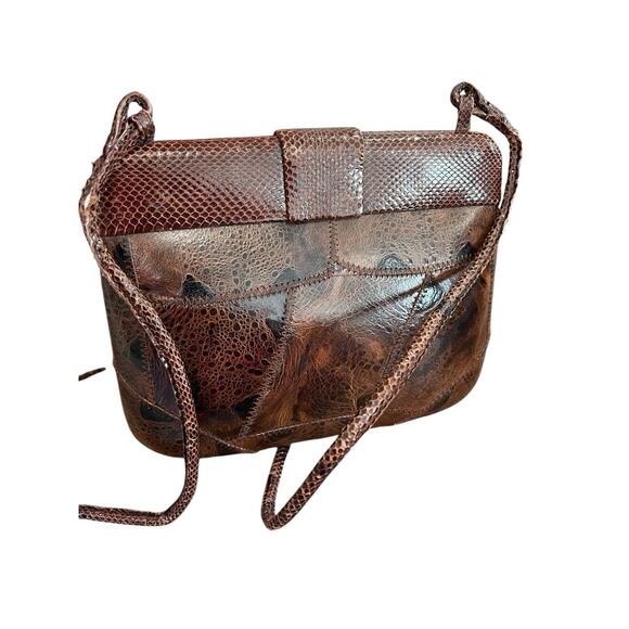 Vintage ESTATE Brown Eel Skin Purse Hard Shell Shoulder Bag Wide Opening - Picture 8 of 15